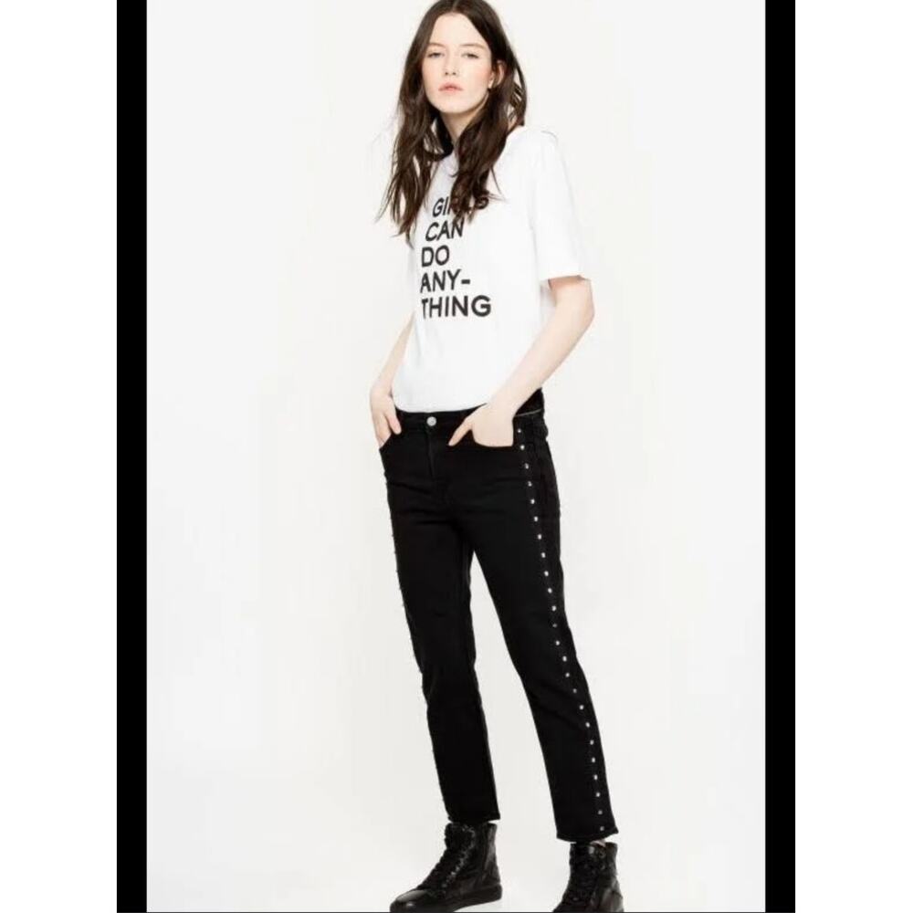 Zadig & Voltaire | Elios Spikes Boyfriend Jeans in Noir Sz 28 Black Grunge Chic
